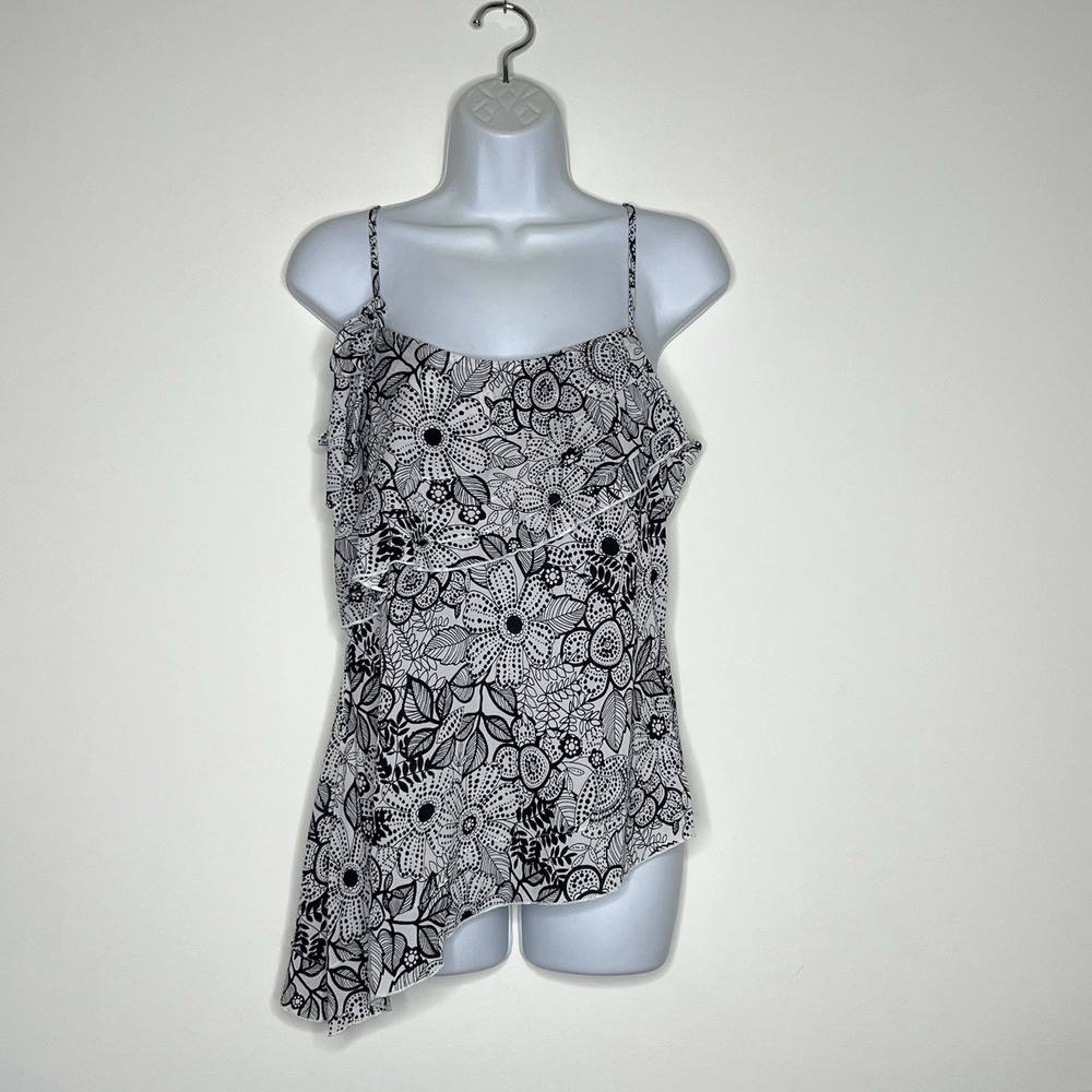 Vtg 90s Y2K Mesh Top Asymmetrical Cami Tank Sz‎ Med Floral Date Night Club Fairy